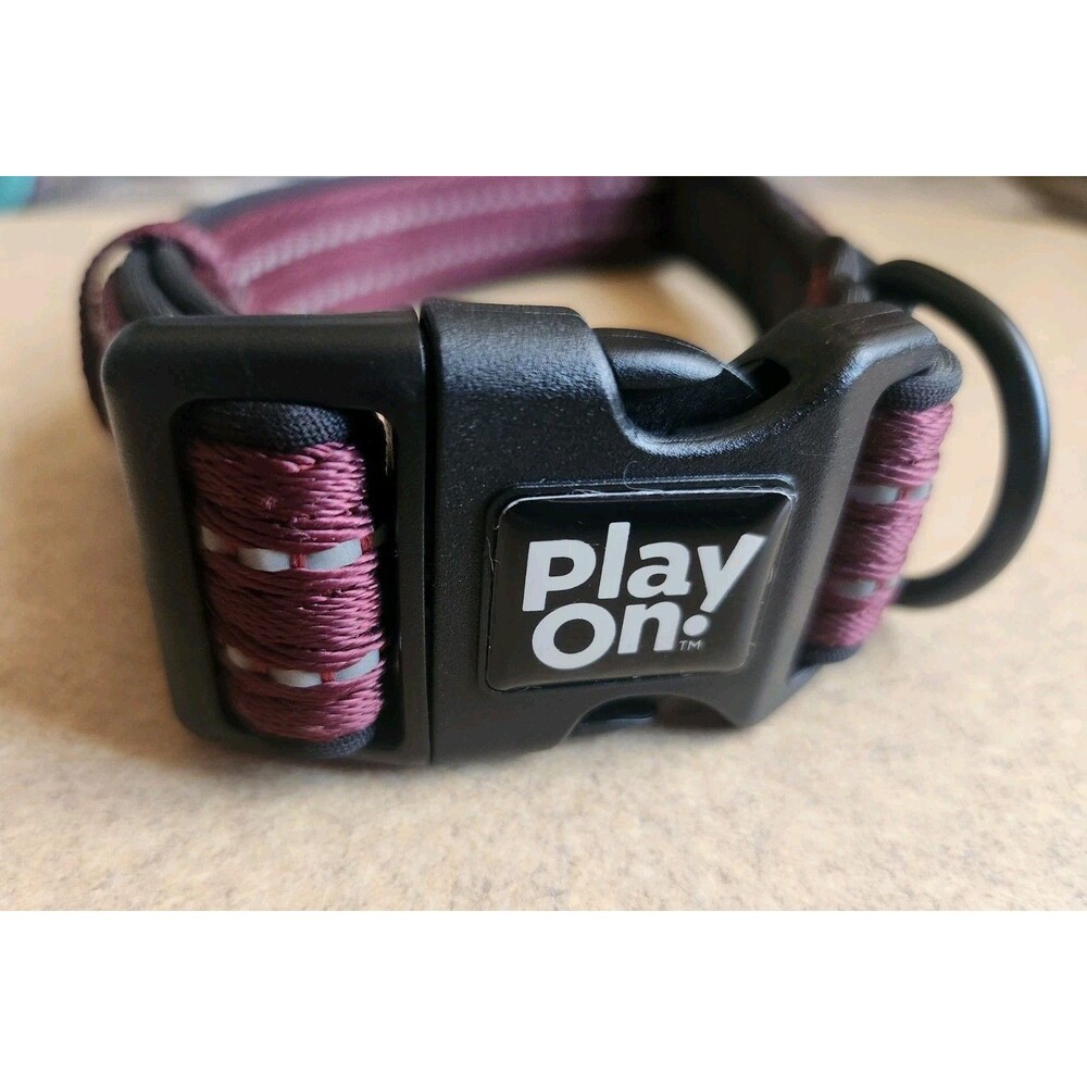 Play On Large Dog Collar 18 To 26 Inch Padded & Reflective Burgundy